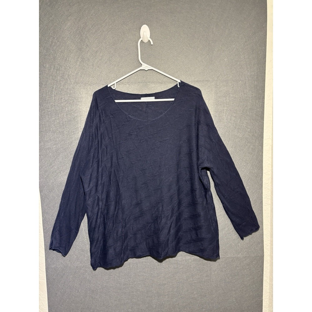 Made in Italy Sweater Top Women's L Blue Knit Dolman Scoop Neck  Long Sleeve